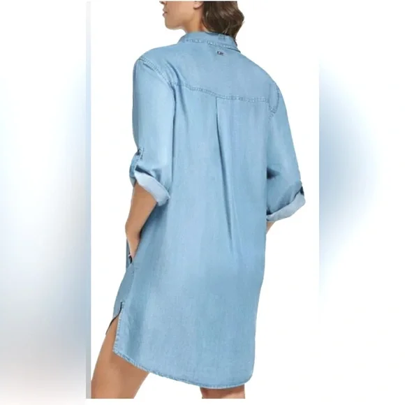 Tommy Hilfiger high/low Jean chambray shirtdress or swimsuit cover-up - Picture 2 of 9
